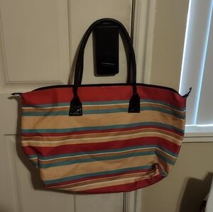 Striped Gap Multi-color Pastel Strip Canvas Tote Bag Large Woman-NWOT